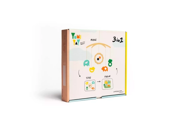 Yumi Yay - 3 v 1: kolotoč nad postýlku, dřevěné hračky, puzzle