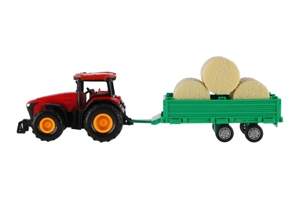 Traktor s vlekem s balíkama plast 30cm na setrvačník 3 barvy v krabici 33x12x9cm