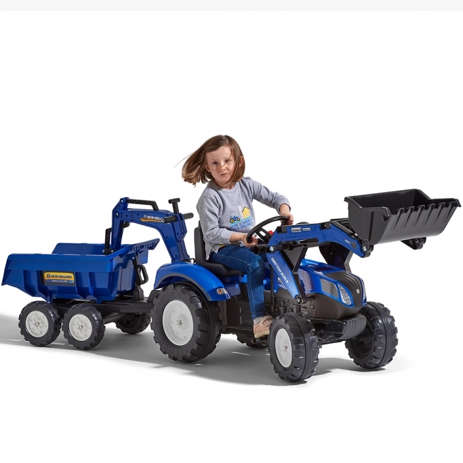 Traktor New Holland s přívěsem modrý pro děti od 3 let