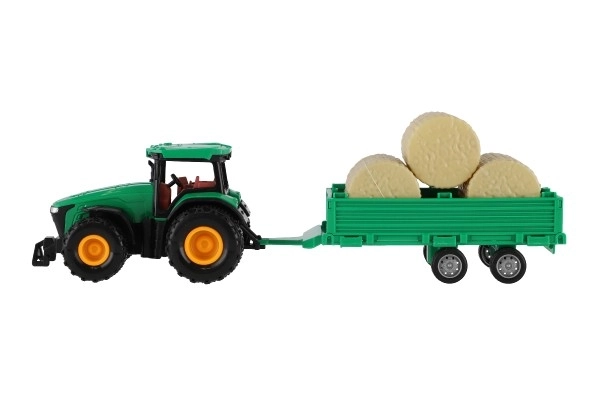 Traktor s vlekem s balíkama plast 30cm na setrvačník 3 barvy v krabici 33x12x9cm