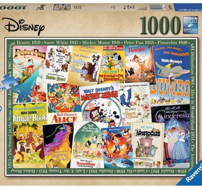 Puzzle 1000 prvků Staré filmové plakáty Disney