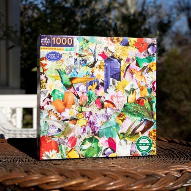 EEBOO Čtvercové puzzle Kolibříci a drahokamy 1000 dílků