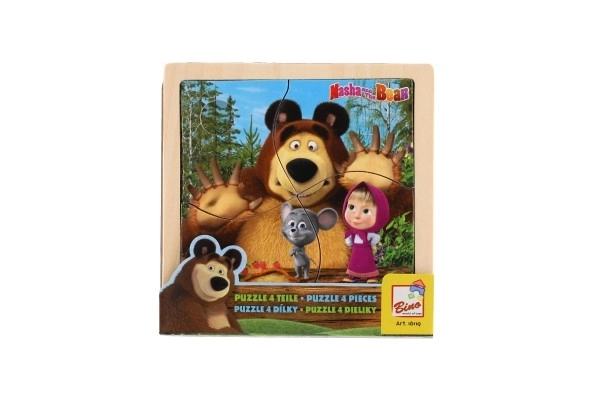 Skládačka Puzzle dřevo Máša a Medvěd s myškou 4ks 15x15cm 12m+