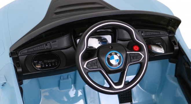 BMW I8 Lift Battery Car Blue + dálkové ovládání + pomalý start + 3bodové pásy + MP3 USB + LED dioda