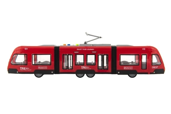 Tramvaj/Vlak plast 44cm na setrvačník na baterie se zvukem se světlem v krabici 48x17x11cm