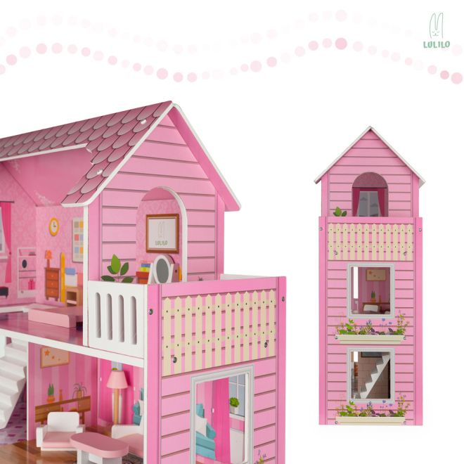 Dřevěný růžový domeček pro panenky - 70 cm