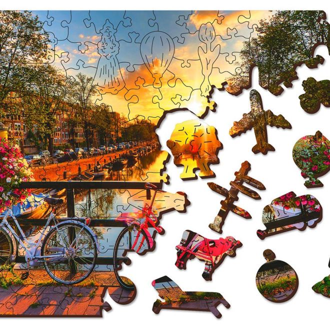 Wooden City Dřevěné puzzle Kola v Amsterdamu 2v1, 150 dílků EKO