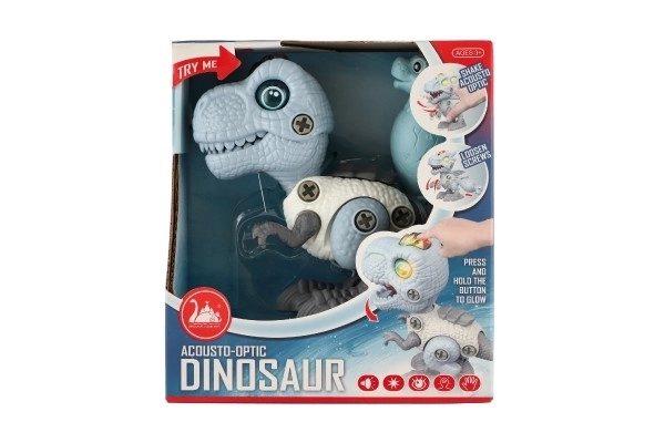 Dinosaurus šroubovací plast 12cm se šroubovákem na baterie se světle se zvukem v krabičce 15x16x7cm