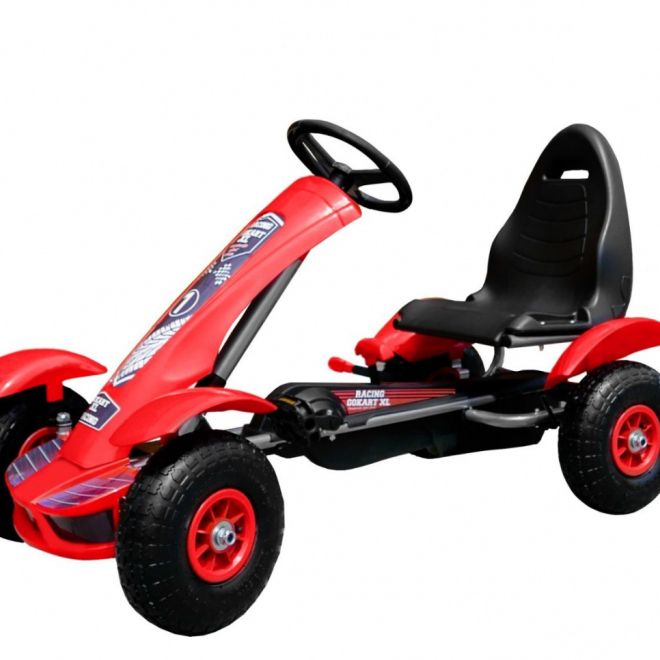 Závodní šlapací motokára XL pro děti 3+ Červená + Nafukovací kola + Nastavitelné sedadlo + Volnoběh
