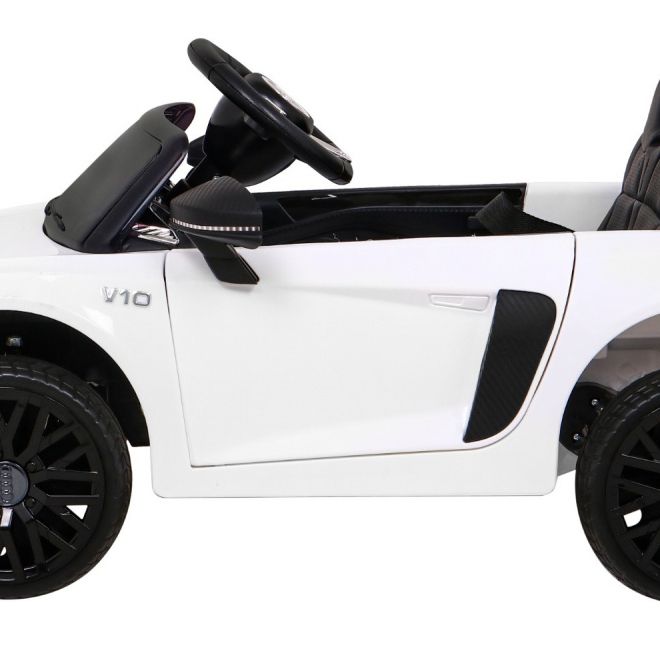 Audi R8 na baterie pro děti Bílá + Dálkové ovládání + EVA + Pomalý start + MP3 LED