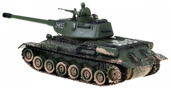 Dálkově ovládaný tank T-34 pro děti 3+ Střílející kamuflážní model 1:28 + Velká tanková bitva + Světelné zvuky