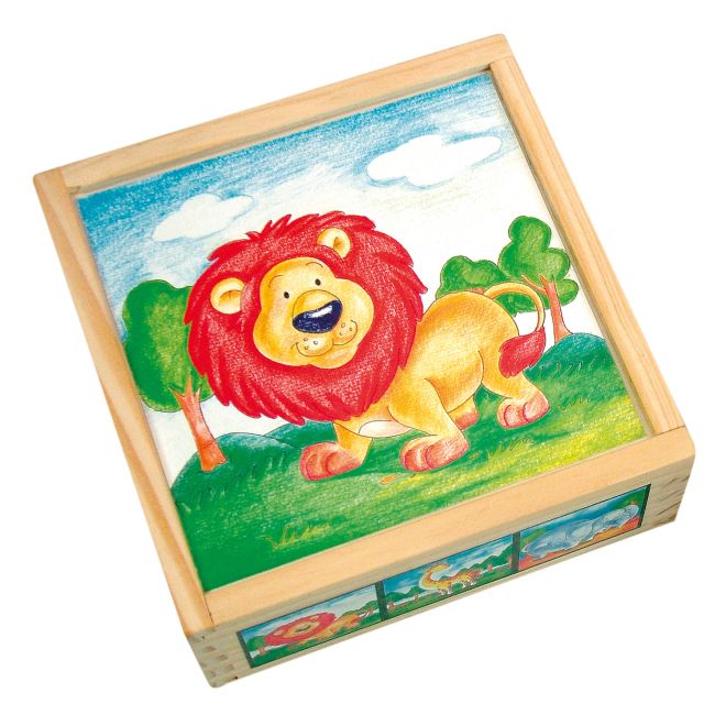 Bino Dřevěné hračky obrázkové  kostky divoká zvířata 9 dílů
