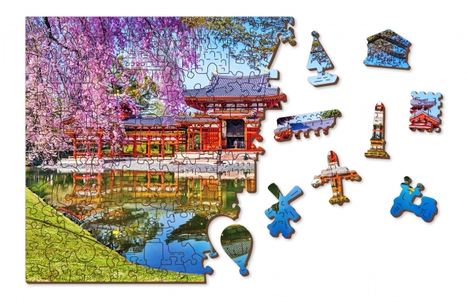 WOODEN CITY Dřevěné puzzle Chrám Byodo-in, Kjóto, Japonsko 2v1, 505 dílků EKO