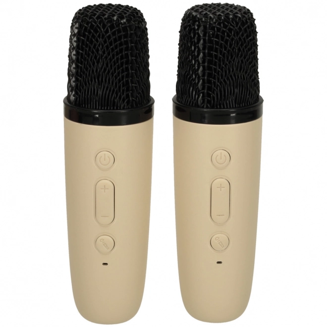 Karaoke set 2 mikrofony + přenosný reproduktor BLUETOOTH USB LED béžová barva