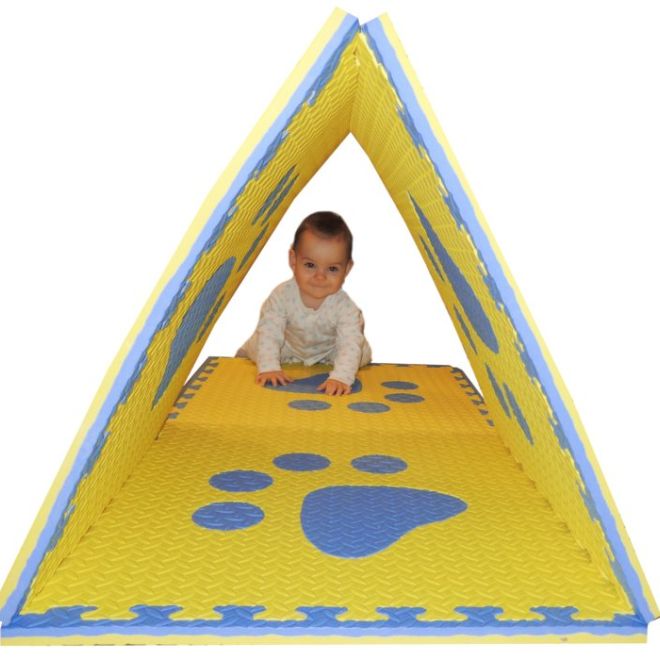 Pěnový BABY koberec s okraji - modrá,žlutá