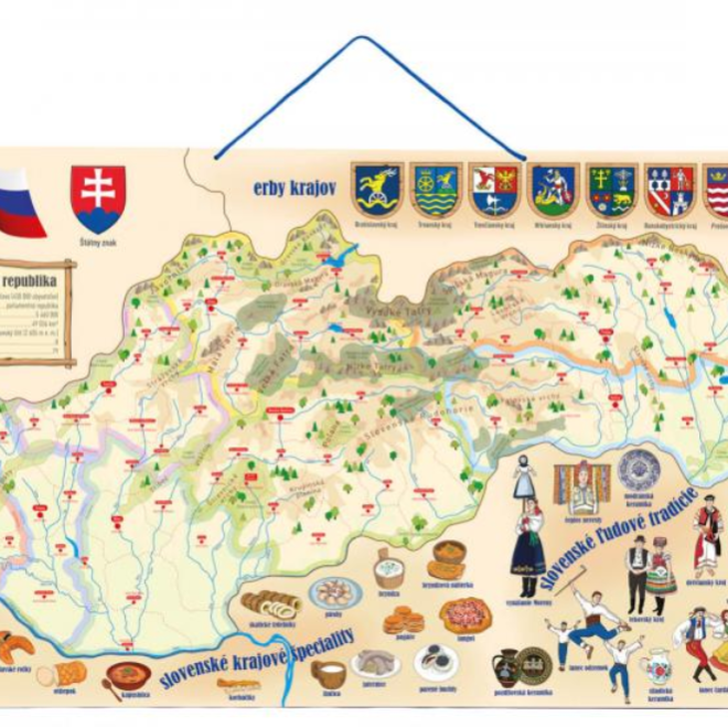 WOODY Magnetická mapa Slovenska s obrázky a společenská hra, 3 v 1