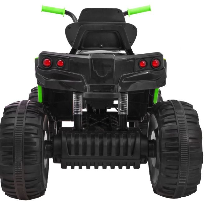 Dětská bateriová čtyřkolka černá/zelená + kola EVA + rádio MP3 + LED dioda + pomalý start