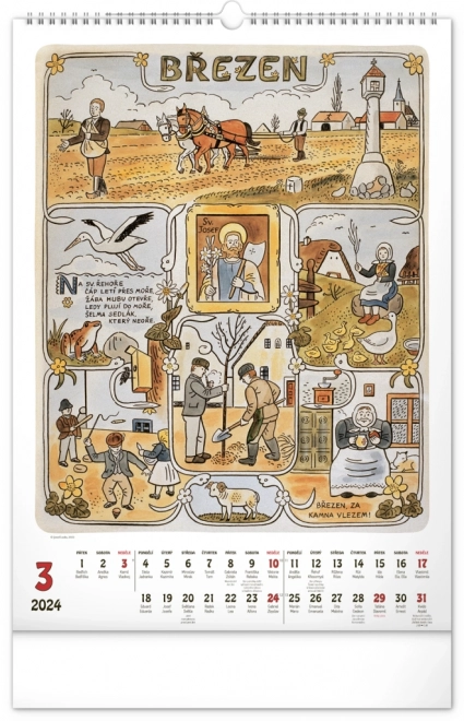 Nástěnný kalendář Josef Lada – Měsíce 2024, 33 × 46 cm