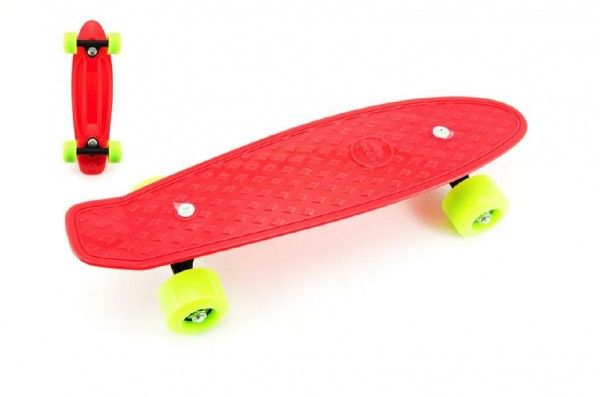 Skateboard - pennyboard 43cm, nosnost 60kg plastové osy – Červený, zelená kola