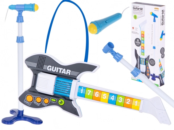 Dětská elektrická rocková kytara s mikrofonem modrá