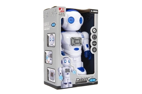 Robot jezdící plast 27cm Ang. mluvící na baterie se světlem se zvukem v krabici 18x28x11,5cm