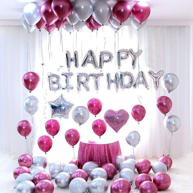 Stříbrná a růžová narozeninová sada balónků - 85 kusů