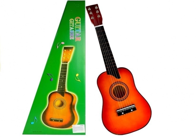 Dřevěná klasická kytara s kostkou červená 60 cm