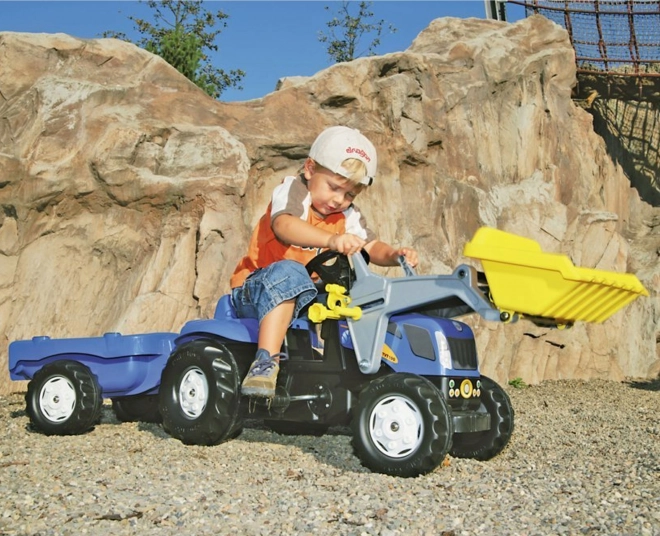 Dětský traktor Rolly Toys s bagrem a přívěsem modrý