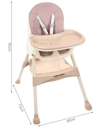 Vysoká jídelní židlička Kruzzel – Růžová