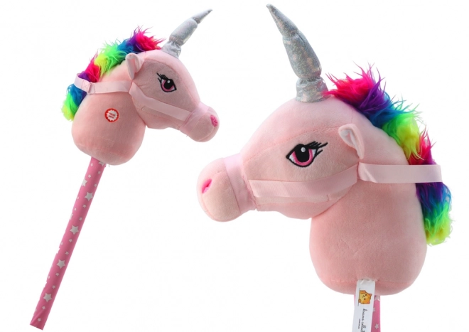 Plyšová hlava jednorožce na tyči Hobby Horse Unicorn Pink Sounds