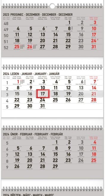 Nástěnný kalendář 4měsíční standard skládací 2024, 29,5 × 84,5 cm