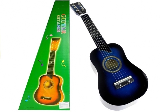 Dřevěná klasická kytara s kostkou modrá 60 cm