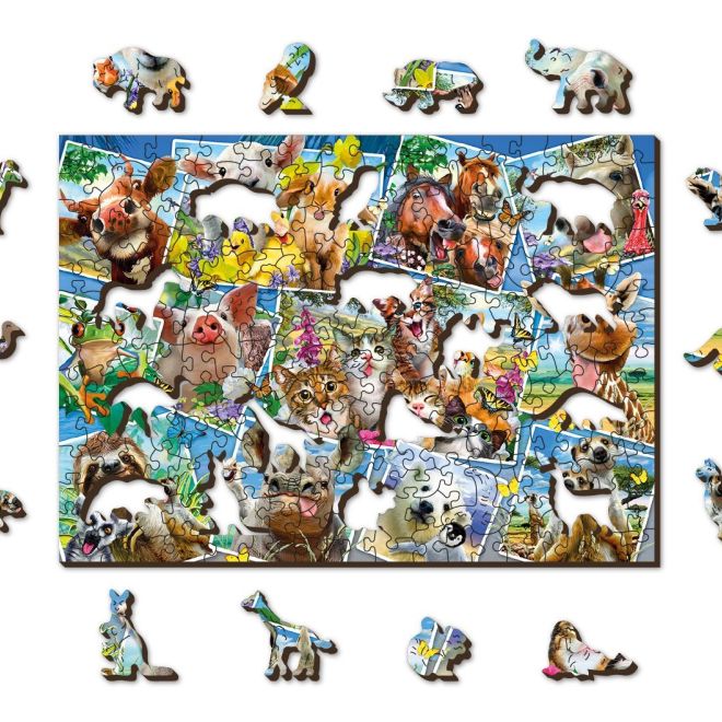 Wooden City Dřevěné puzzle Zvířecí pohlednice 2v1, 200 dílků EKO