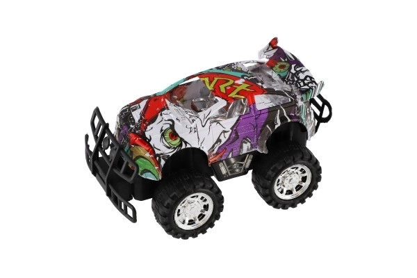 Auto terénní graffiti plast 14cm na setrvačník mix barev v sáčku 16,5x19cm