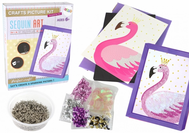 Kreativní DIY Kit Flitry kolíky Rám Flamingo