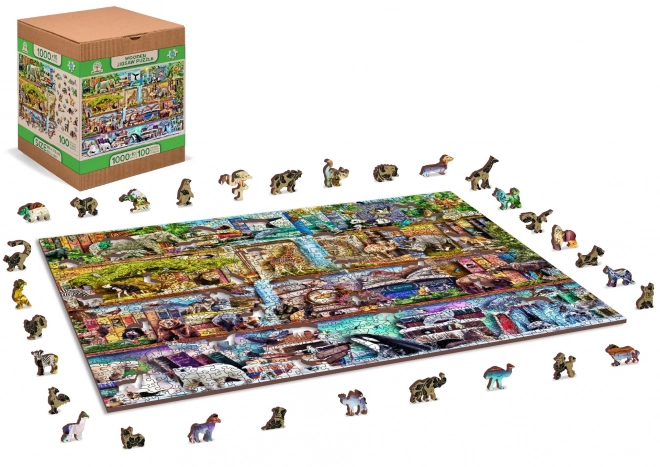 WOODEN CITY Dřevěné puzzle Úžasné království zvířat 2v1, 1010 dílků EKO