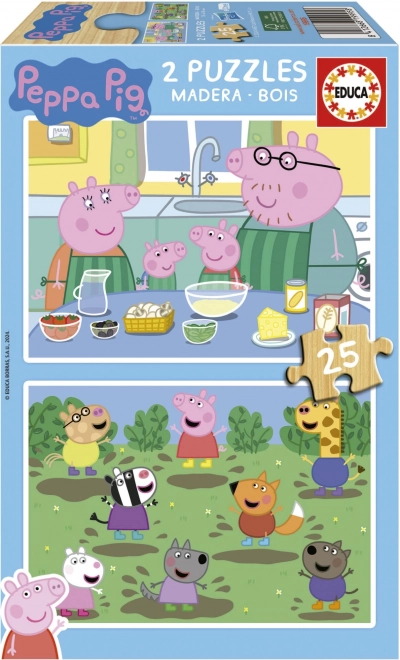 EDUCA Dřevěné puzzle Prasátko Peppa 2x25 dílků