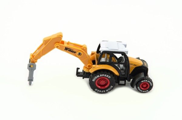 Traktor stavební kov/plast 15cm mix druhů na zpětné natažení