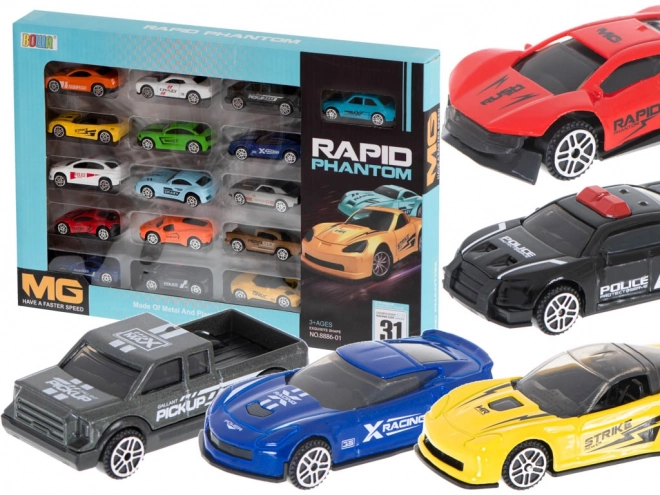Sada kovových autíček 16 modelů