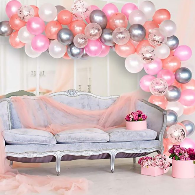 Balónková girlanda bílých a růžových balónků - 120 kusů