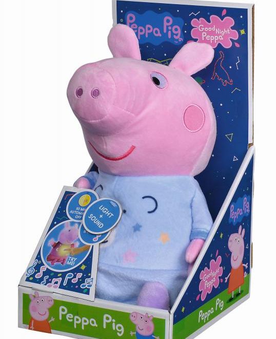 Peppa Pig 2v1 plyšový usínáček hrající + světlo, modrý, 25 cm