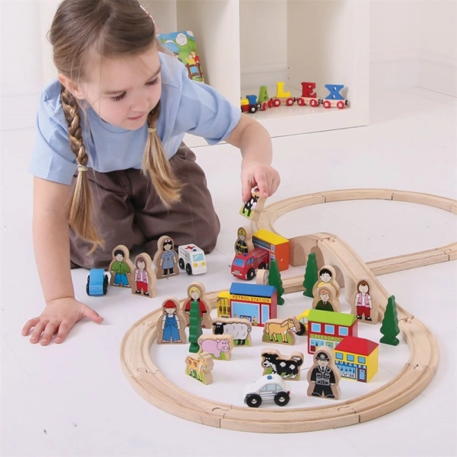 Bigjigs Rail Velká sada příslušenství dřevěné vláčkodráhy