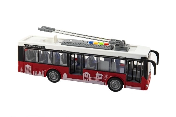 Autobus/trolejbus plast 28cm na setrvačník na bat. se světlem se zvukem v krabici 32x17x11cm