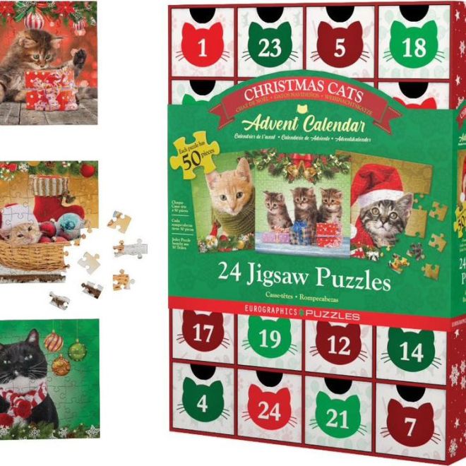 Adventní kalendář s puzzle Eurographics: Vánoční kočky - 24 x 50 dílků