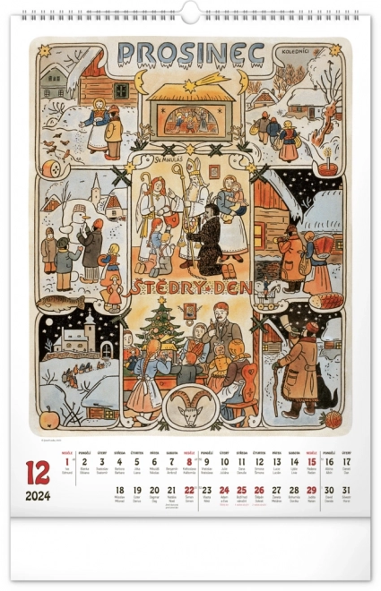Nástěnný kalendář Josef Lada – Měsíce 2024, 33 × 46 cm