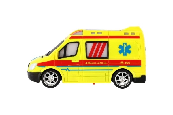 Auto RC ambulance plast 20cm na dálkové ovládání 27MHz na baterie se světlem v krabici 28x13x11cm