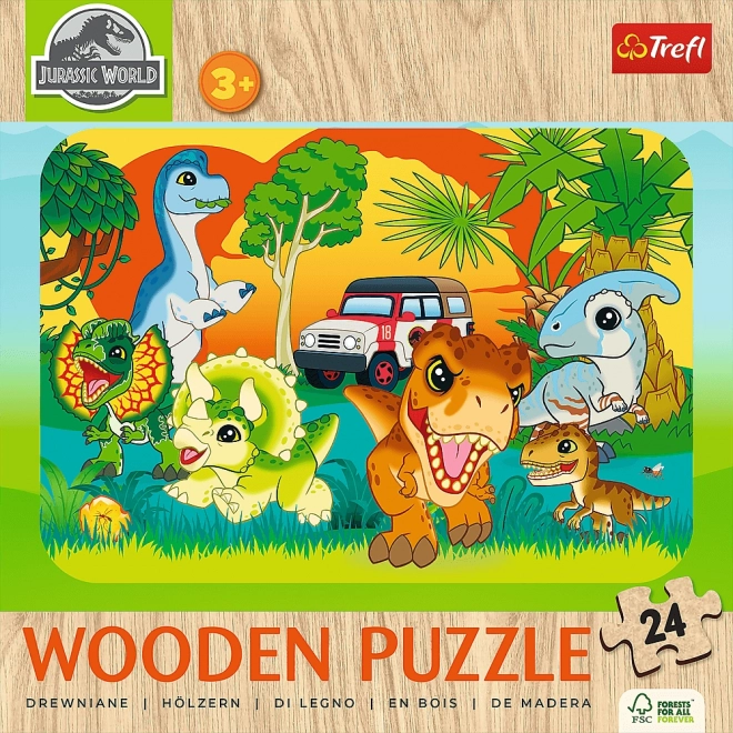 TREFL Dřevěné puzzle Jurský svět: Seznam se s dinosaury 24 dílků