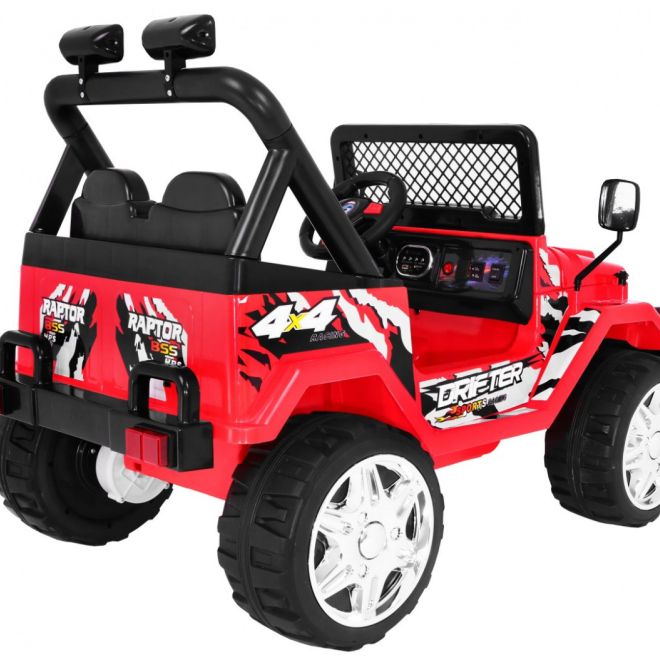 Terénní bateriový Raptor Drifter pro děti Červený + dálkové ovládání + pomalý start + EVA + zvuky Světla