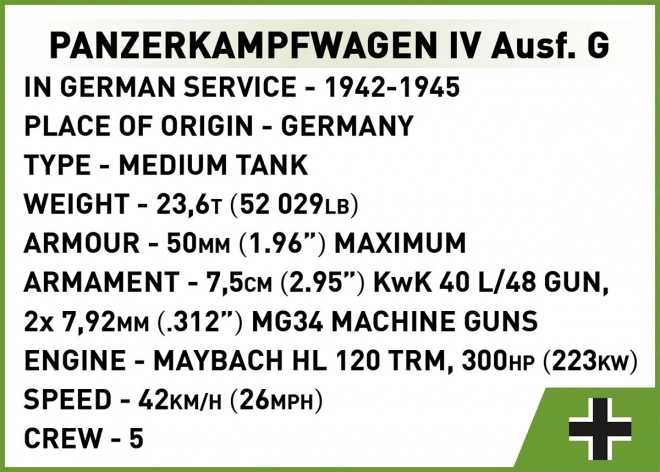 COBI 3127 World War II Německý tank Panzerkampfwagen IV Ausf. G 1:35