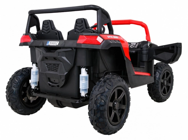Silná závodní čtyřkolka buggy pro 2 děti Červená + Střídavý motor + Nafukovací kola + LED audio